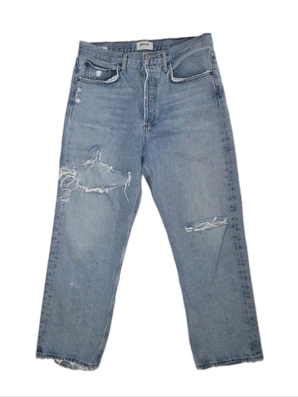 Agolde 90s Crop Mid Rise Loose Straight Jeans Size 27 Shredded Distressed Grunge